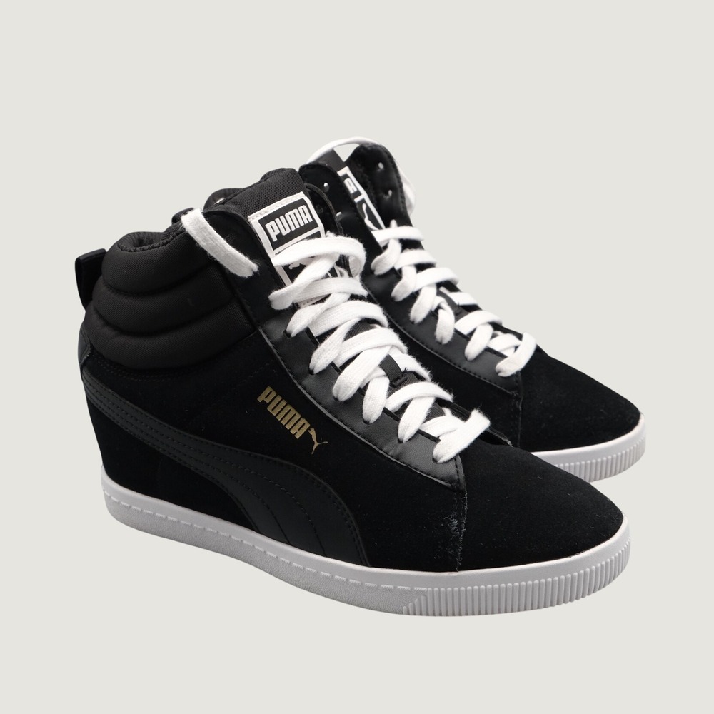 Puma Vikky Wedge Women Black Suede Hidden Heel Streetwear 8 356049 01